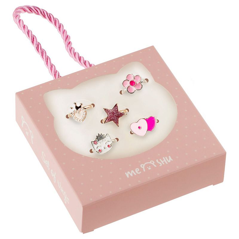 Набор колец MESHU "Superstar", бижутерия, 5шт., картонный бокс с ручкой