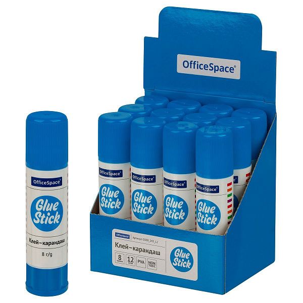 Клей-карандаш OfficeSpace, 08г, дисплей, ПВА_1