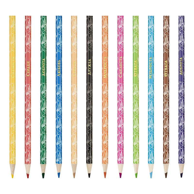 Карандаши цветные Мульти-Пульти "Волшебник Изумрудного Города", 12цв., кругл.,рисунок на корпусе, заточен., картон, европодвес
