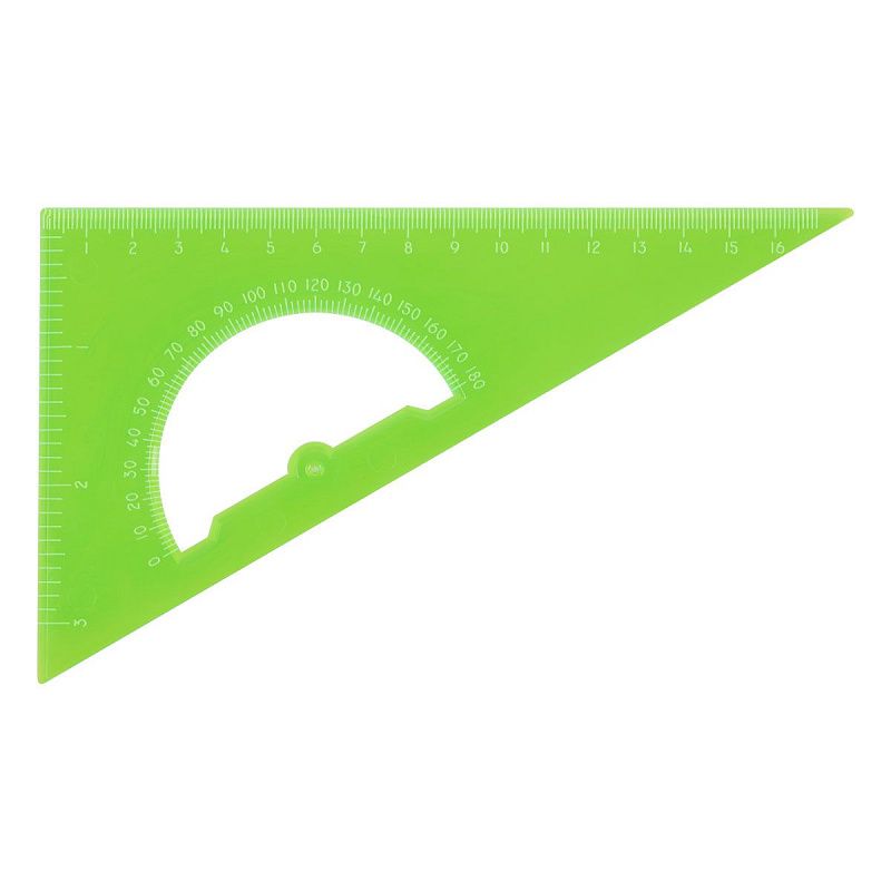 Треугольник 30°, 16см СТАММ, пластиковый, с транспортиром, прозрачный, неоновые цвета, ассорти 