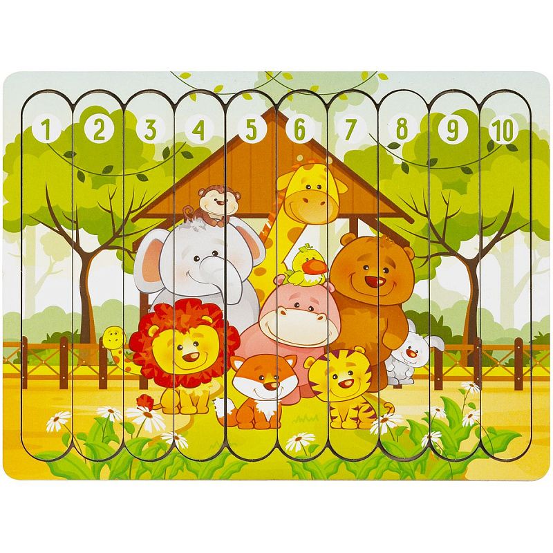 Деревянный пазл - палочки ТРИ СОВЫ "Зоопарк", 10 деталей на подложке, фанера 