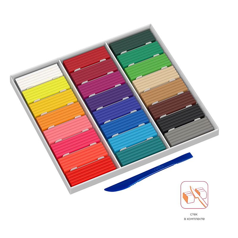 Пластилин Гамма "Мультики", 24 цвета, 480г, со стеком, картонная упаковка