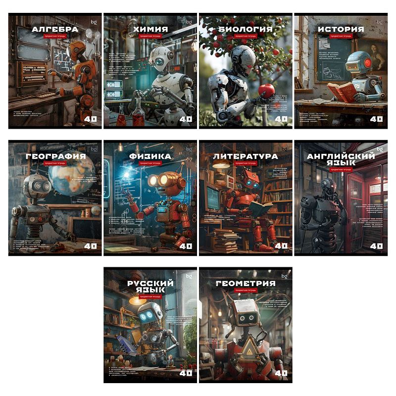 Комплект (10 шт.) предметных тетрадей 40л. BG "Робот", эконом