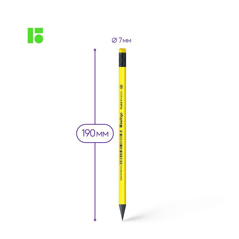 Карандаш ч/г Berlingo "Flexy Neon" HB, с ластиком, заточен., пластиковый, ассорти 