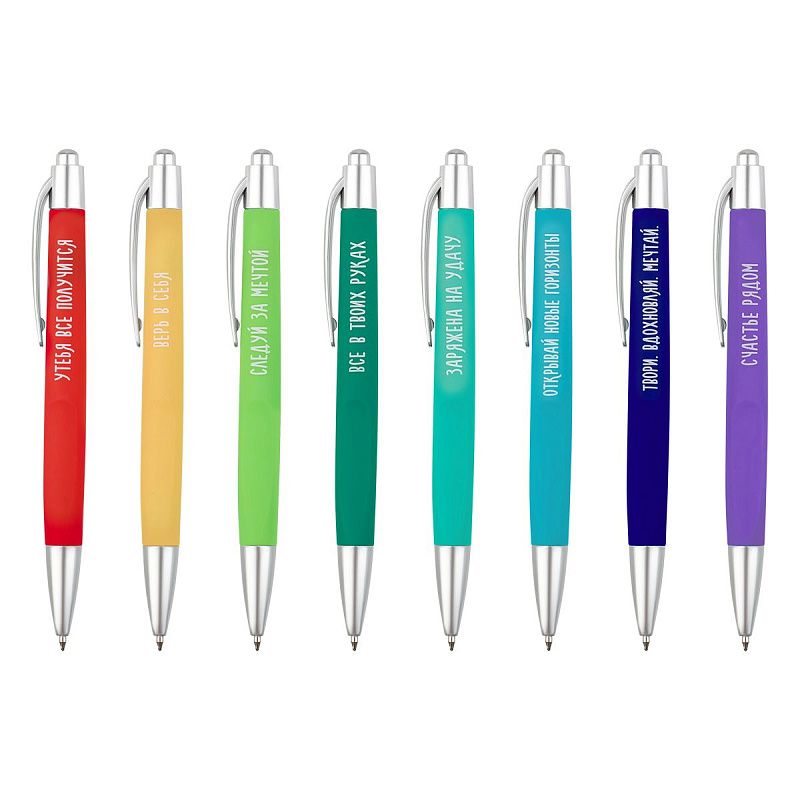 Набор шариковых автоматических ручек MESHU "Motivation" 8шт., синие, 0,7мм, корпус ассорти, ПВХ бокс с европодвесом 