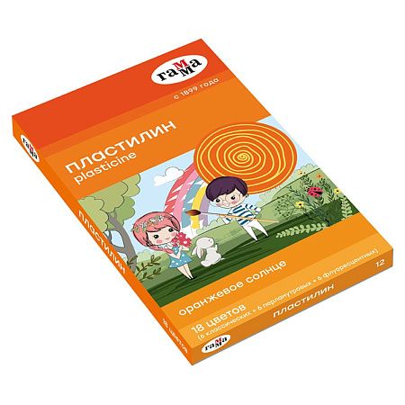 Пластилин Гамма "Оранжевое солнце", 18 цветов (6 классич., 6 флуор., 6 перл.), 234г, со стеком, картон. упаковка