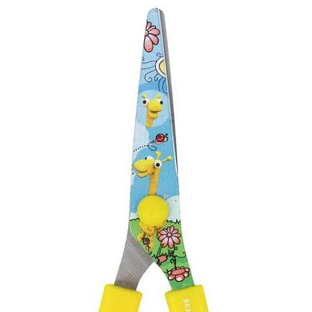 Ножницы BRAUBERG "Kid Series", 130 мм, жёлтые, с цветной печатью "Жирафы", закругленные, 232269 