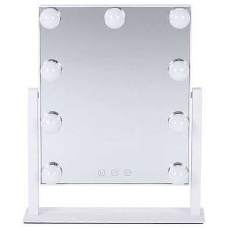 Зеркало для макияжа гримерное с подсветкой, 9 LED-ламп, 3 режима свечения, размер 25х30 см, работа от сети 220 V, цвет белый, BRABIX, 609335