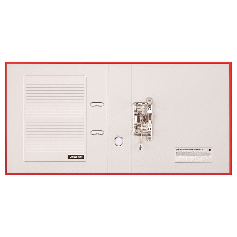 Папка-регистратор OfficeSpace, 70мм, бумвинил, с карманом на корешке, красная 