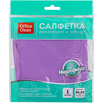 Салфетка для стекол и зеркал OfficeClean, плотная микрофибра, 30*30см, фиолетовая