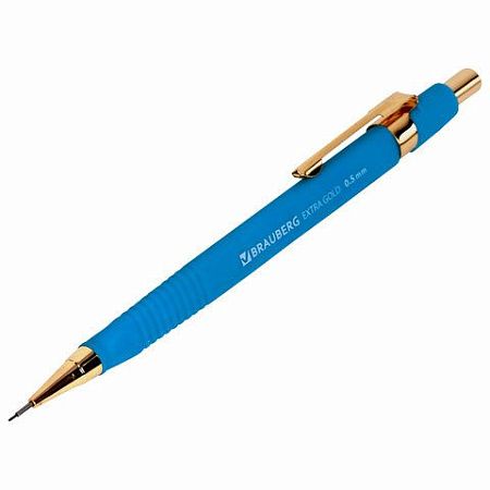 Карандаш механический 0,5 мм + грифели HB 12 штук на блистере, BRAUBERG EXTRA GOLD, корпус SOFT TOUCH, ластик, 181964 