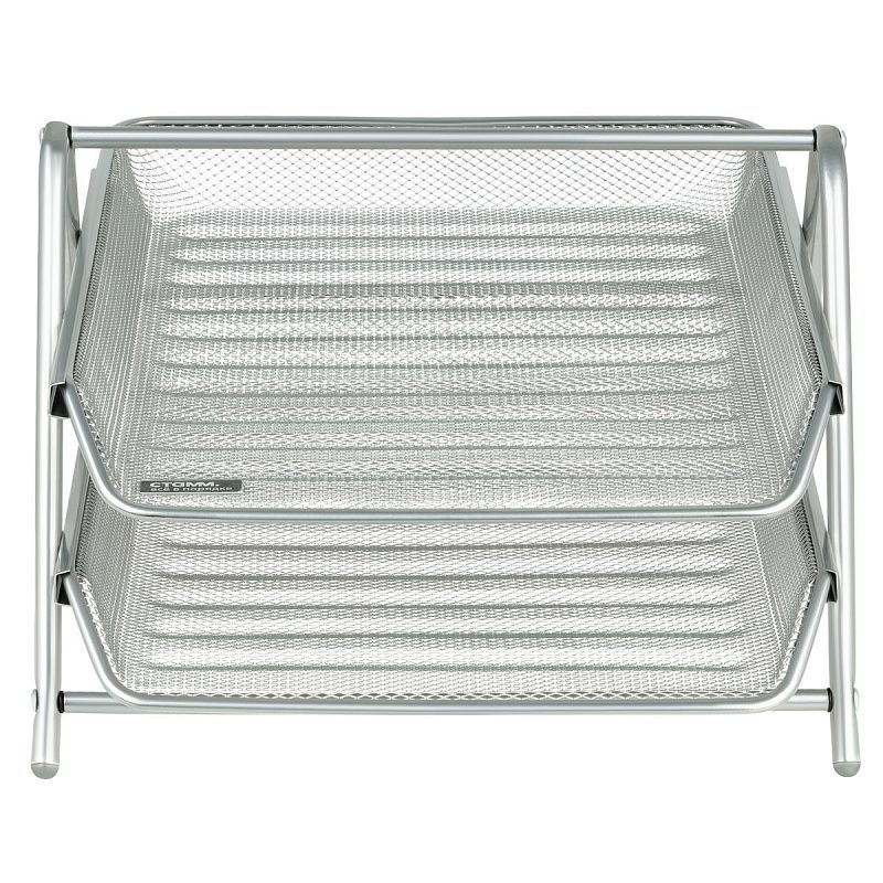 Лоток для бумаг горизонтальный СТАММ, 2 секции, металл, серебристый