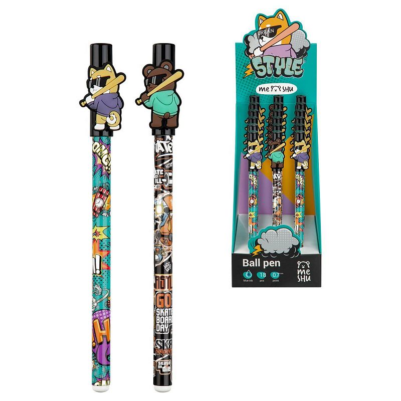 Ручка шариковая MESHU "Cheeky Friends" синяя, 0,7мм, корпус ассорти