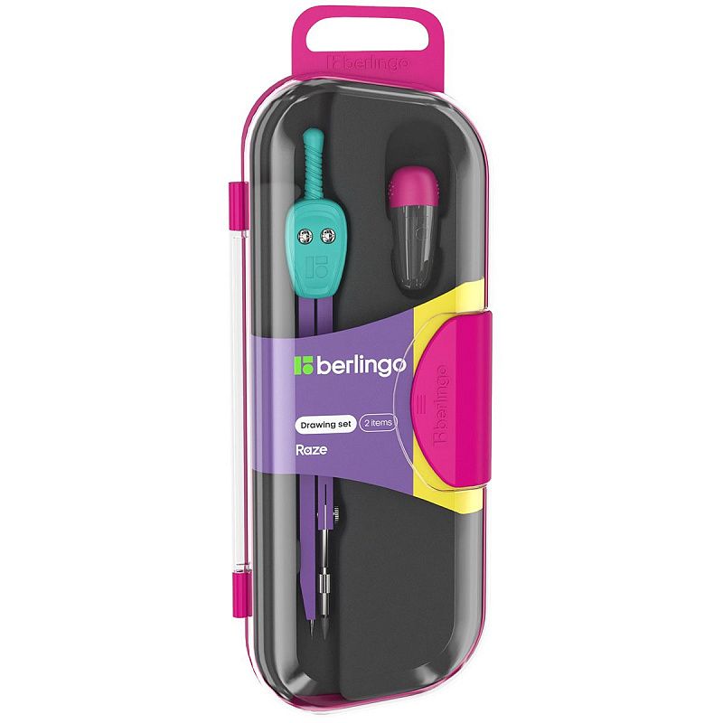 Готовальня Berlingo "Raze", 2 предмета, циркуль 135мм, мятный, пластиковый футляр