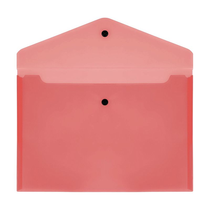 Папка-конверт на кнопке СТАММ А4, 150мкм, пластик, прозрачная, красная 