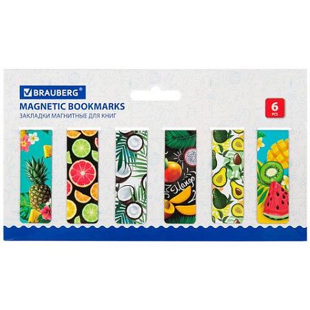 Закладки для книг МАГНИТНЫЕ, "FRUITS", набор 12 шт., 60x20 мм, BRAUBERG, 113173 