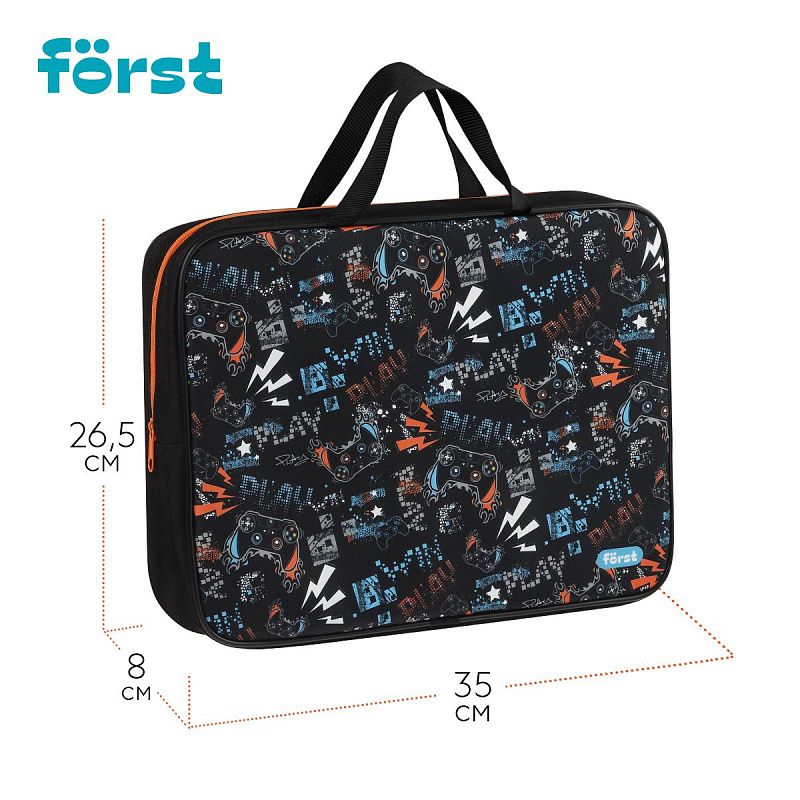 Папка текстильная с ручками 1 отделение, А4 Först "Flawless Victory", 350*265*80мм, текстиль, на молнии 