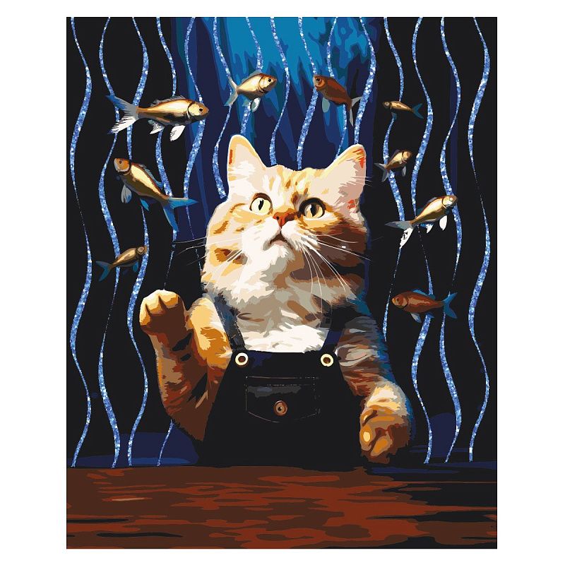 Картина по номерам на холсте с глиттером ТРИ СОВЫ "Кошачьи мечты", 40*50, с акриловыми красками и кистями