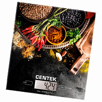 Весы кухонные CENTEK CT-2462 "Специи", электронный дисплей, max вес 5 кг, тарокомпенсация, стекло, CT-2462 Специи