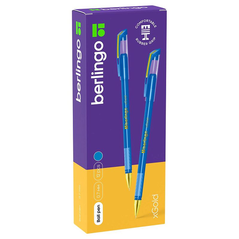 Ручка шариковая Berlingo "xGold" голубая, 0,7мм, игольчатый стержень, грип 