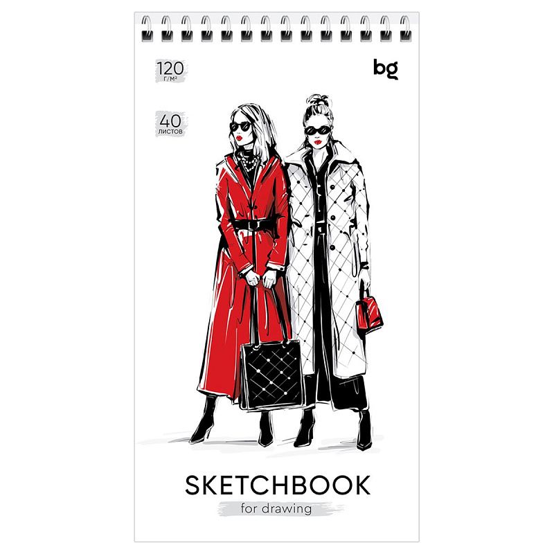 Скетчбук 40л.,105*195, BG "Fashion", на гребне, 120г/м2