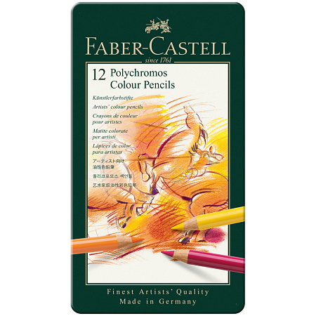 Карандаши цветные художественные Faber-Castell "Polychromos", 12цв., заточен., метал. коробка