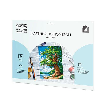 Картина по номерам на картоне ТРИ СОВЫ "Дуб у озера", 30*40, с акриловыми красками и кистями
