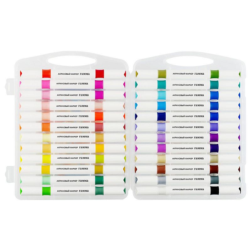 Маркеры акриловые Гамма "Классические", двухцветные, 24шт., 48 цв., пластик.бокс