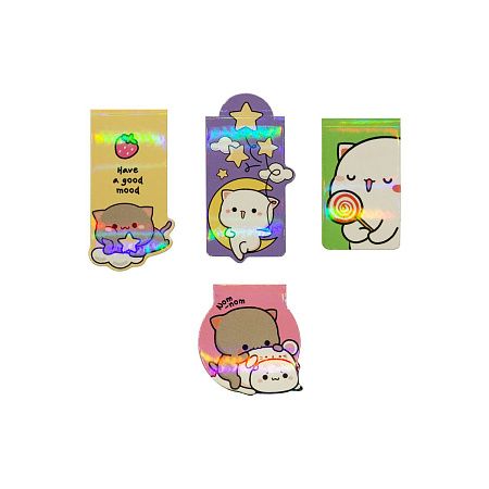 Закладки магнитные для книг, 4шт., MESHU "Cute kittens", ламинация с блестками 