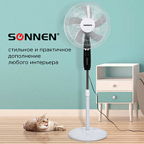 Вентилятор напольный, 3 режима, пульт ДУ, SONNEN TF-45W-40-520, d=40 см, 45 Вт, белый, 454788, FS-40-520