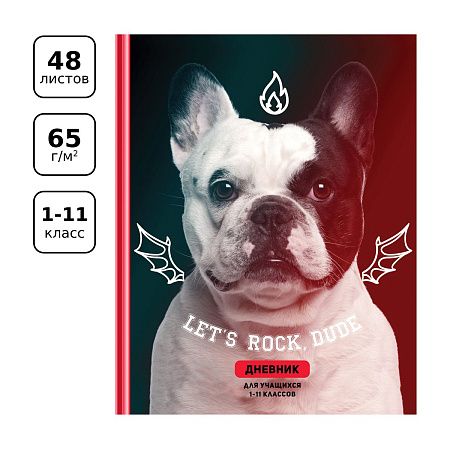 Дневник 1-11 кл. 48л. (твердый) BG "Let's rock", глянцевая ламинация