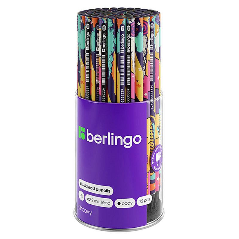 Карандаш ч/г Berlingo "Groovy" HB, круглый, заточен., ассорти 