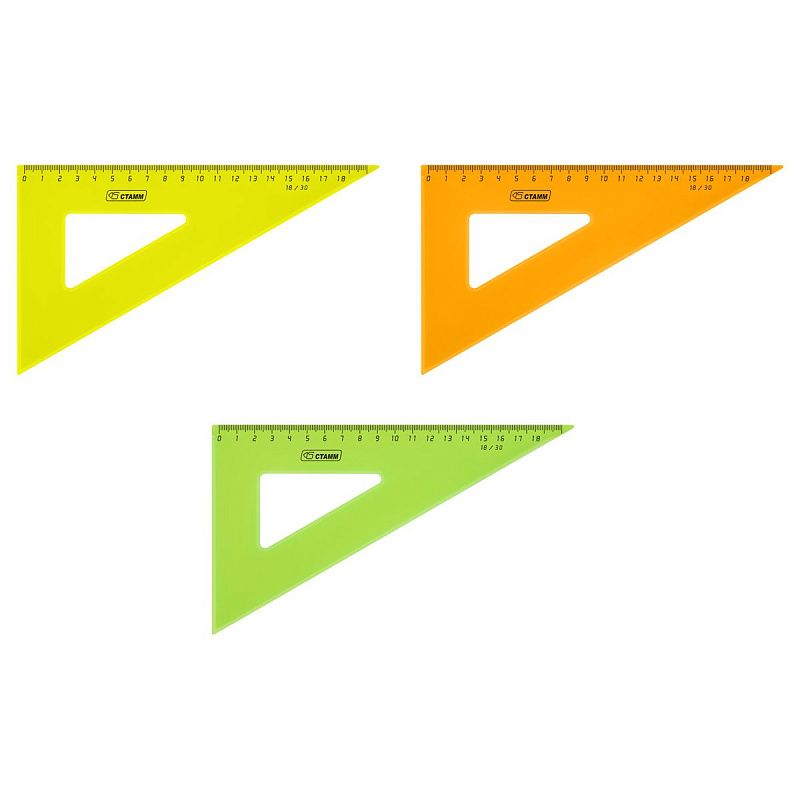 Треугольник 30°, 18см СТАММ, пластиковый, прозрачный, неоновые цвета, ассорти 