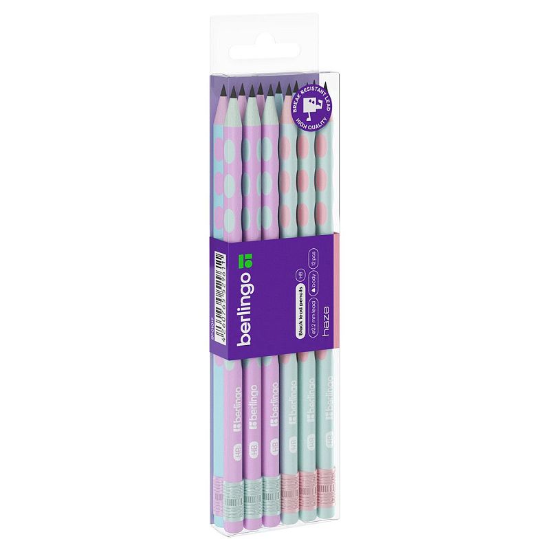 Карандаш ч/г Berlingo "Haze" HB, пластиковый, трехгранный, с выемками, заточен., с ластиком, PET-бокс 