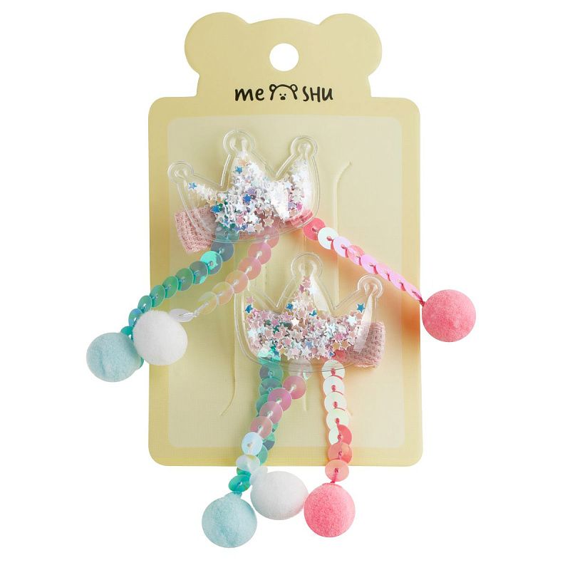 Заколки для волос MESHU, прищепки с помпонами, ассорти, 2шт., 4*6см, европодвес