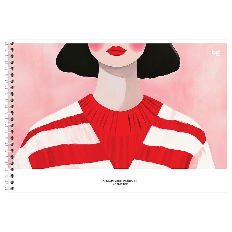 Альбом для рисования 48л., А4, на гребне BG "В красную полоску"