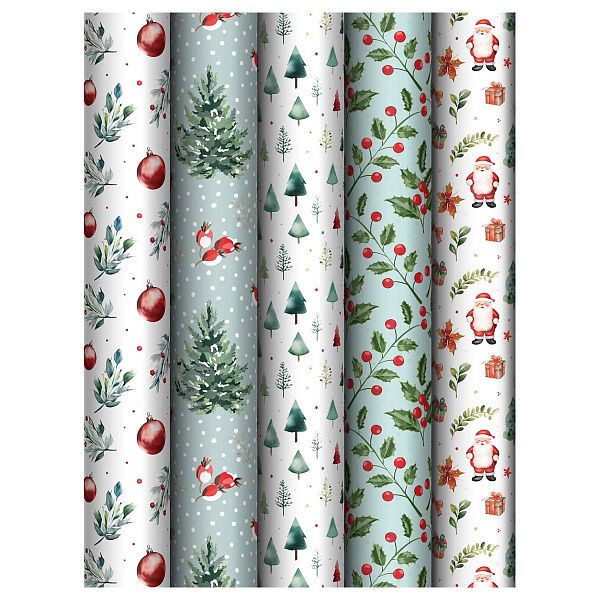 Упаковочная бумага глянц. 70*100см, MESHU "Winter magic", 80г/м2, ассорти 5 дизайнов