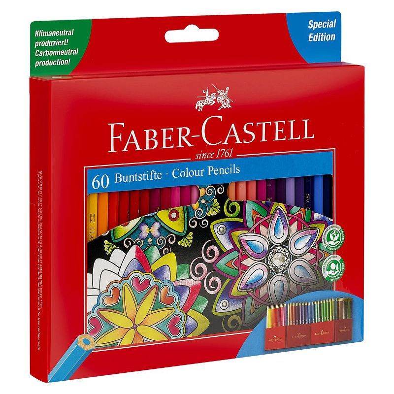 Карандаши цветные Faber-Castell, 60цв., заточен., картон. подставка, европодвес