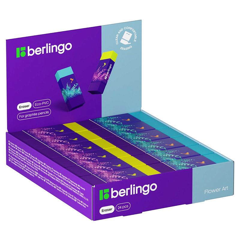 Ластик Berlingo "Flower Art", прямоугольный, Eco-Pvc, 48*18*10мм, ассорти 