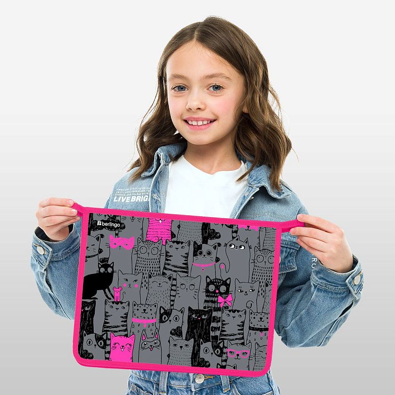 Папка для тетрадей 1 отделение, А4 Berlingo "Happy Cats", 340*245*40 мм, пластик, на молнии 