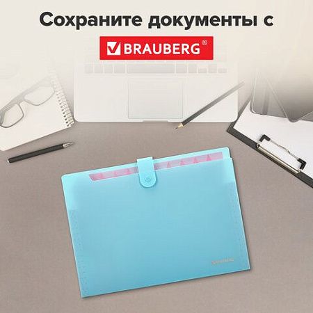 Папка-органайзер на кнопке 12 отделений, BRAUBERG "Extra", А4, голубая с розовым, 271932 