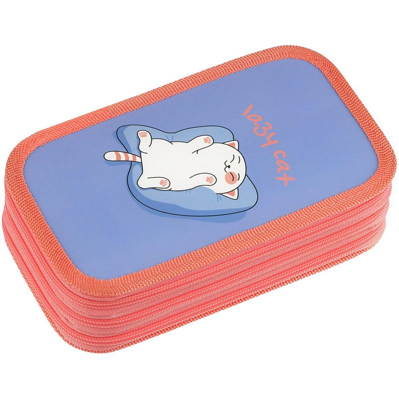 Пенал 3 отделения, 190*110 ArtSpace "Lazy cat", ламинированный картон, софт-тач 