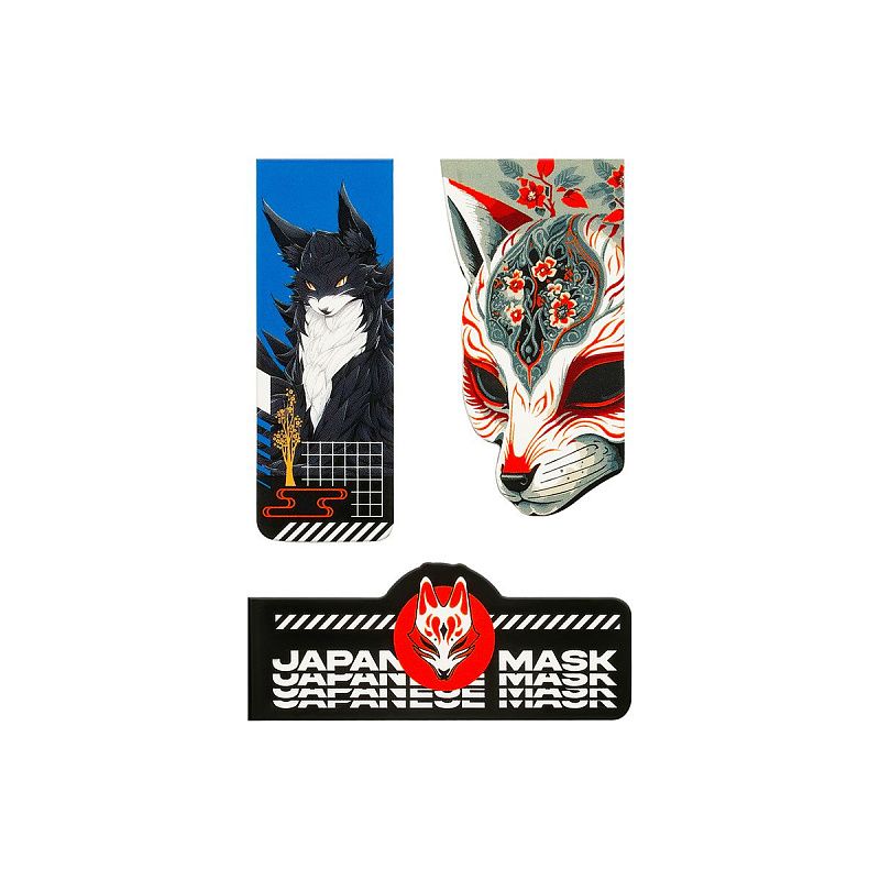 Закладки магнитные для книг, 3шт., MESHU "Kitsune", матовая ламинация, фольга 