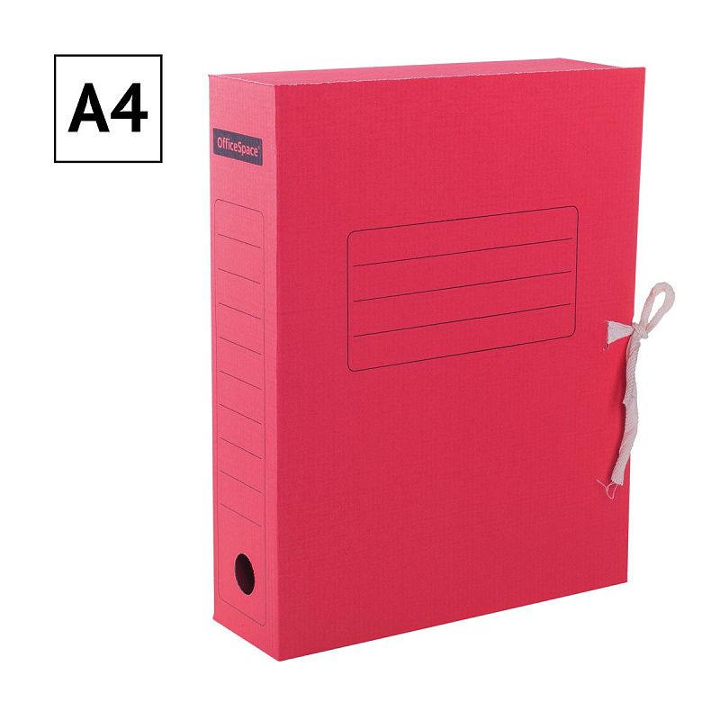 Папка архивная с завязками OfficeSpace, микрогофрокартон, 75мм, красный, до 700л. 