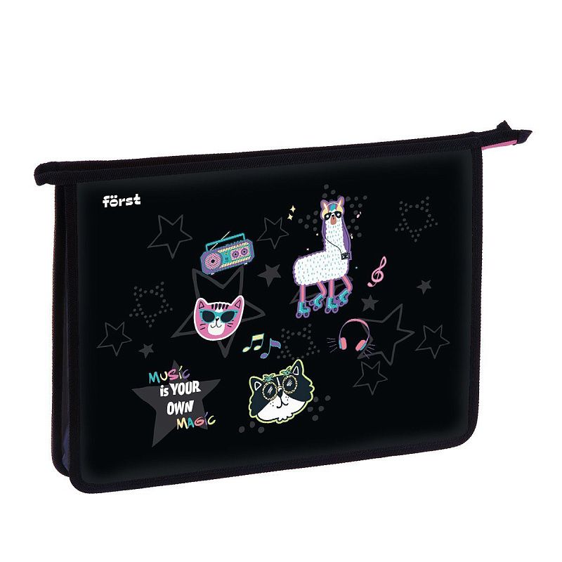 Папка для тетрадей 1 отделение, А4 Först "Disco Lama" , 340*245*40 мм, пластик, на молнии