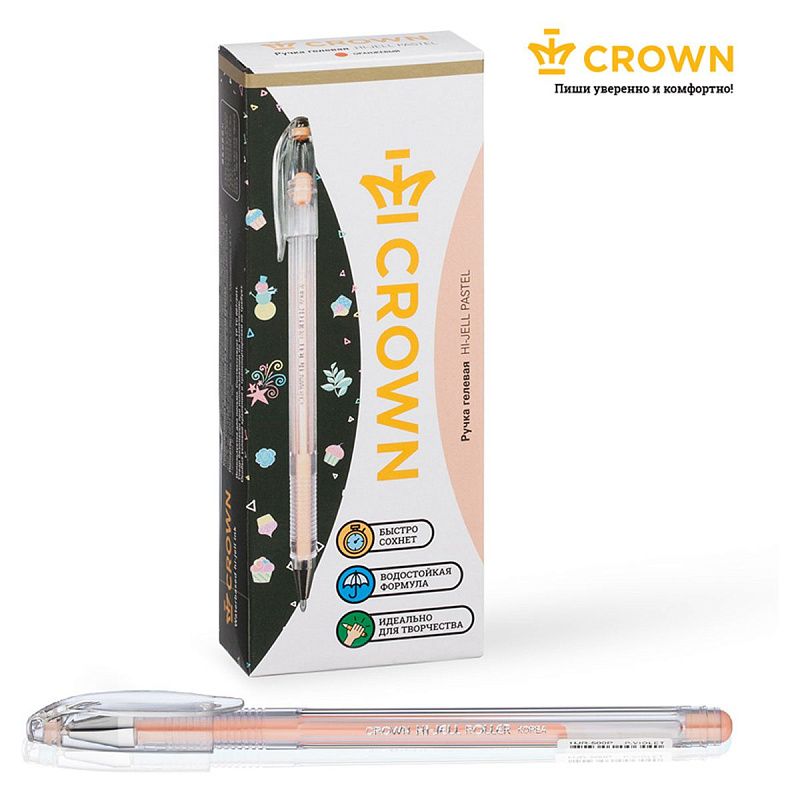 Ручка гелевая Crown "Hi-Jell Pastel" оранжевая пастель, 0,8мм 