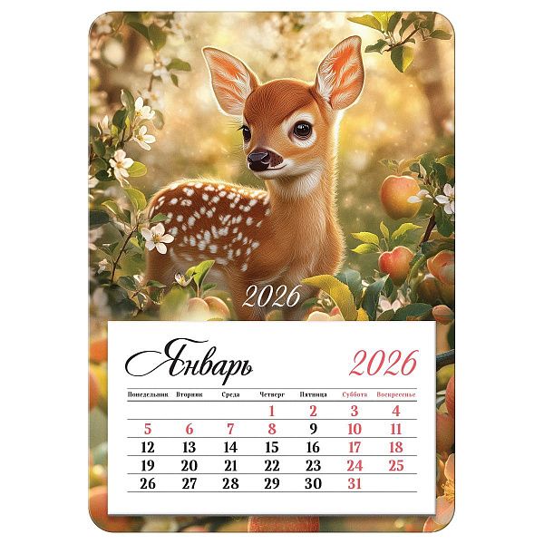 Календарь отрывной на магните, 95*135 мм склейка BG "Оленёнок", 2026г.