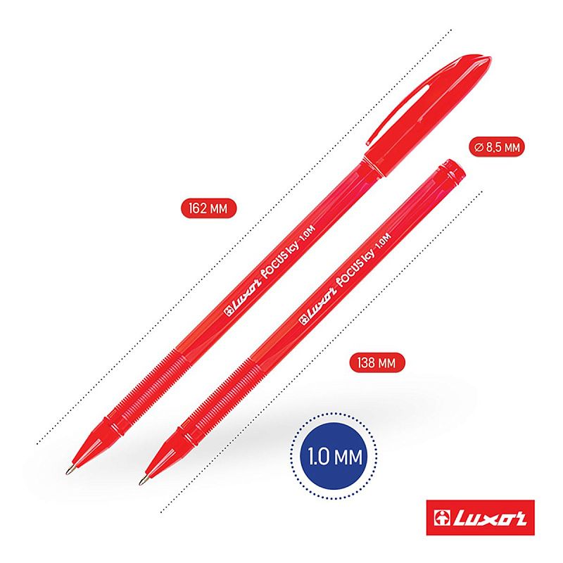 Ручка шариковая Luxor "Focus Icy" ассорти, 1,0мм, 3 шт., пакет ПВХ 