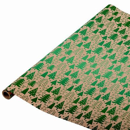 Бумага упаковочная крафт С ЭФФЕКТАМИ BIG SIZE новогодняя "Green Trees", 0,7х5 м, ЗОЛОТАЯ СКАЗКА, 591950