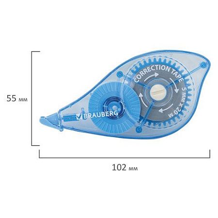 Корректирующая лента BRAUBERG PRO, 5 мм х 20 м, механизм перемотки, корпус синий, блистер, 272492